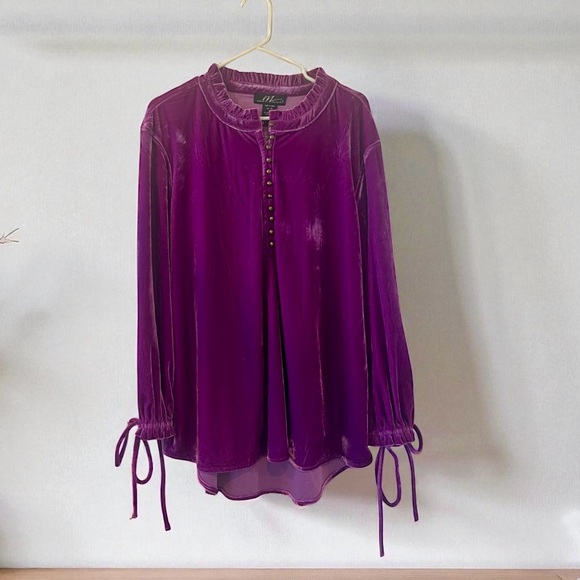 CAbi Tops - CAbi Rich Purple Blouse with Tie Sleeves (never worn)